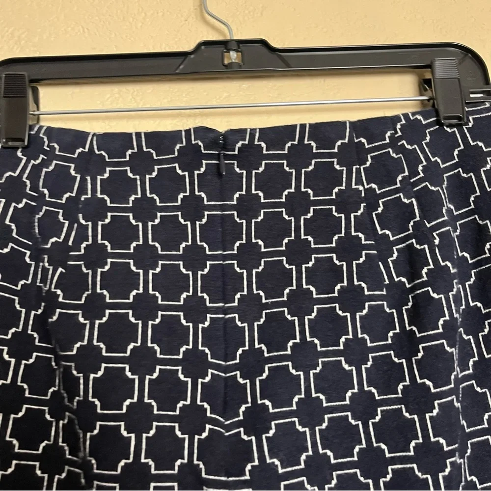 Talbots‎ White Blue Geometric Print Stretch Cotton Mini Skirt, Size 12